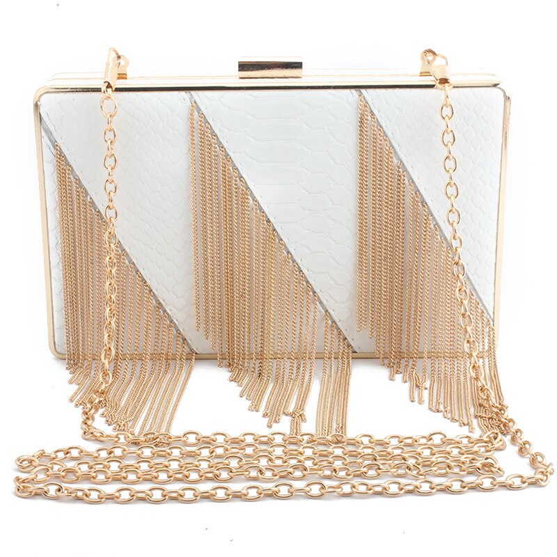 Frauen Quaste Kupplung Abend Taschen Kette Schulter Bote Tasche Krokodil Leder Geldbörse Abend Taschen Für Hochzeit Tasche: Weiß