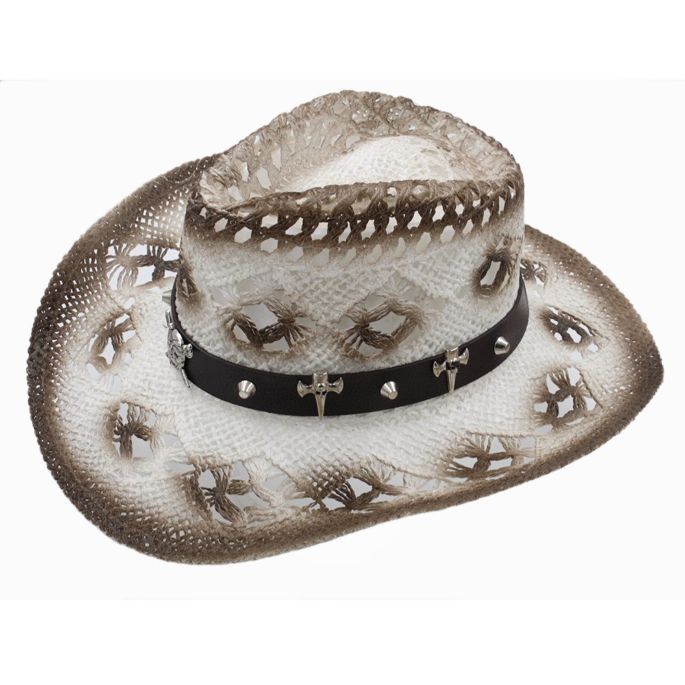 Sombrero de paja 100% para mujer y hombre, Sombrero de cowboy del oeste con banda a la , Sombrero tejido hecho a mano para señora, caballero, playa, sol, talla 58CM