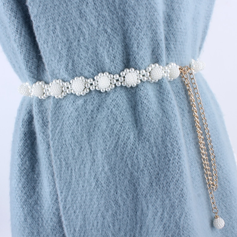 Cinturones con perlas de imitación para mujer, cinturones con perlas de aleación, cinturón de girasol, accesorios de ropa