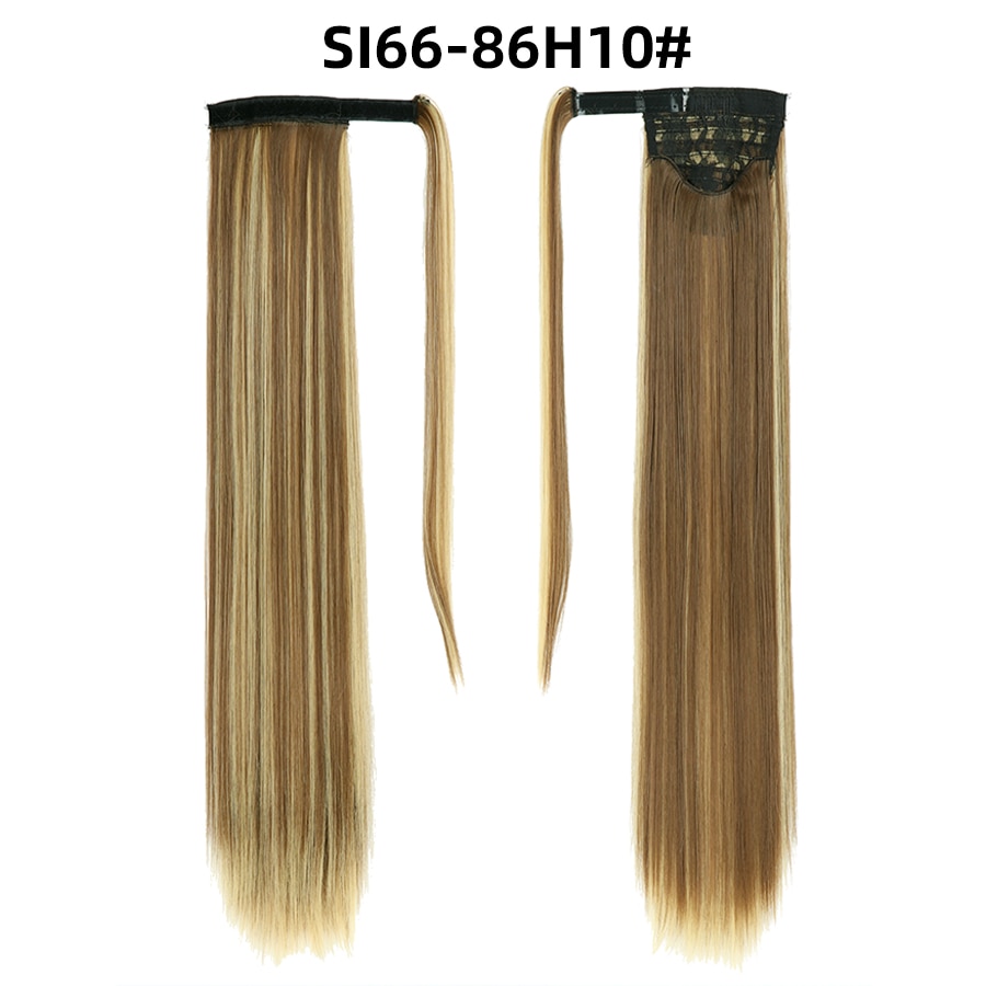 28 pulgadas sintético de Velcro de pelo de cola de caballo extensión recta Clip Invisible Pony cola resistente al calor negro marrón Rubio SI66