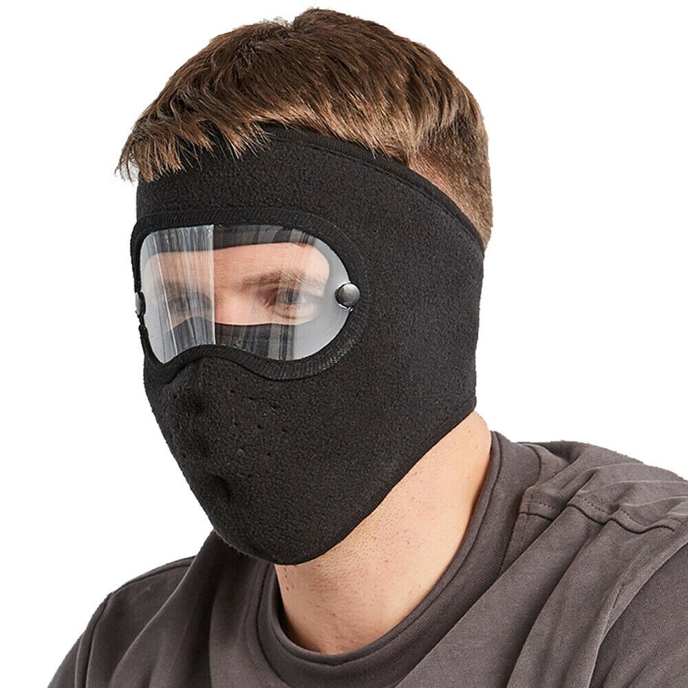 Winter Gezichtsmasker Warme Fleece Verdikte Hoed Met Bril Rijden Winddicht Anti Fog Ski Cap Ski Masker: Black