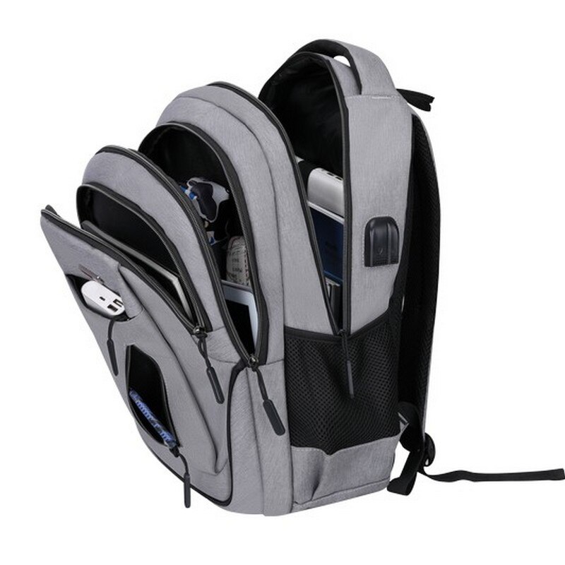 Large-capacity men's laptop rechargeable USB Oxford gray high school school bag youth backpack multifunctional backpack