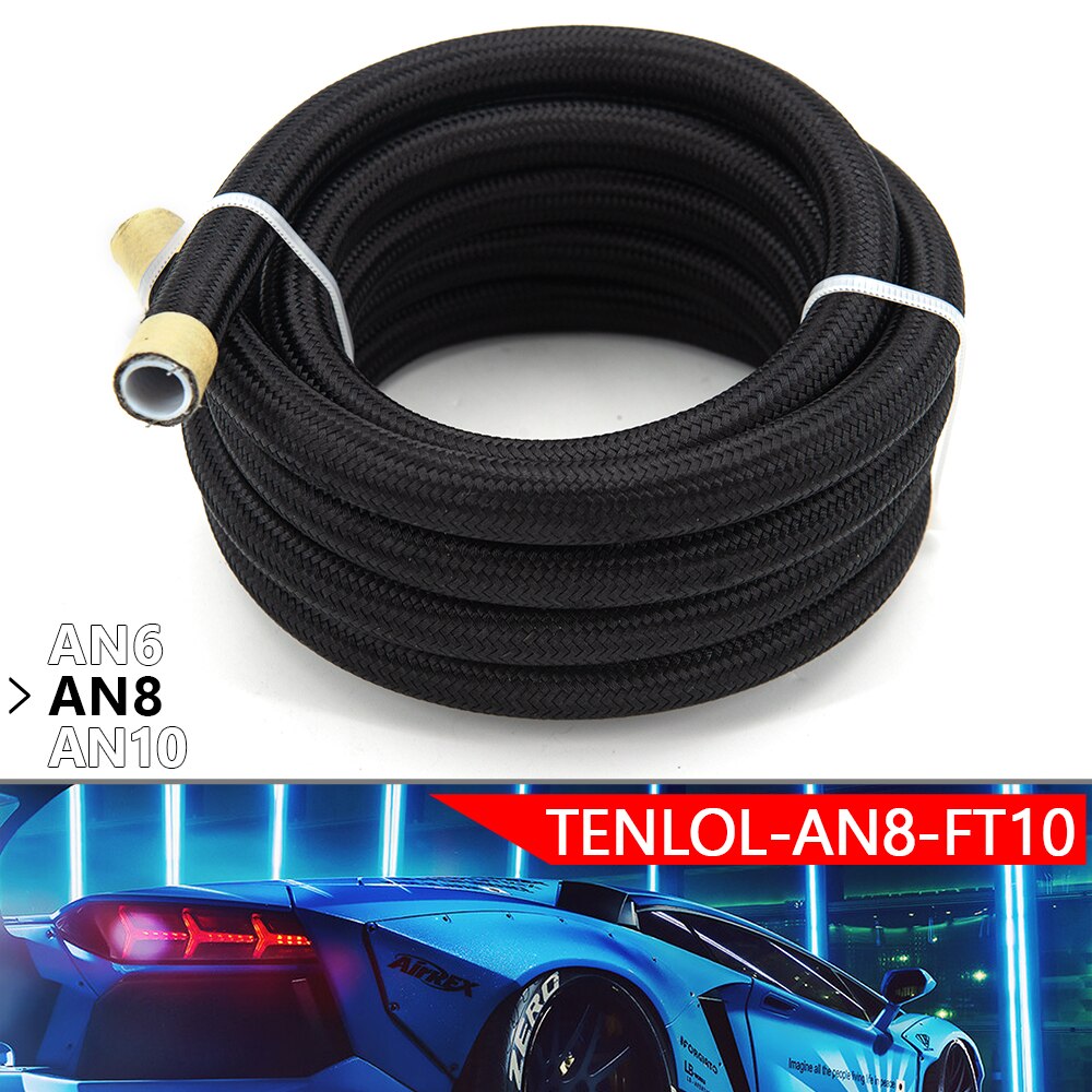 10/20 meter 3m/6m an6 an8 an10 ptfe oljedrivstoffslange med nylonflettet innside av ptfe: Mørk grå