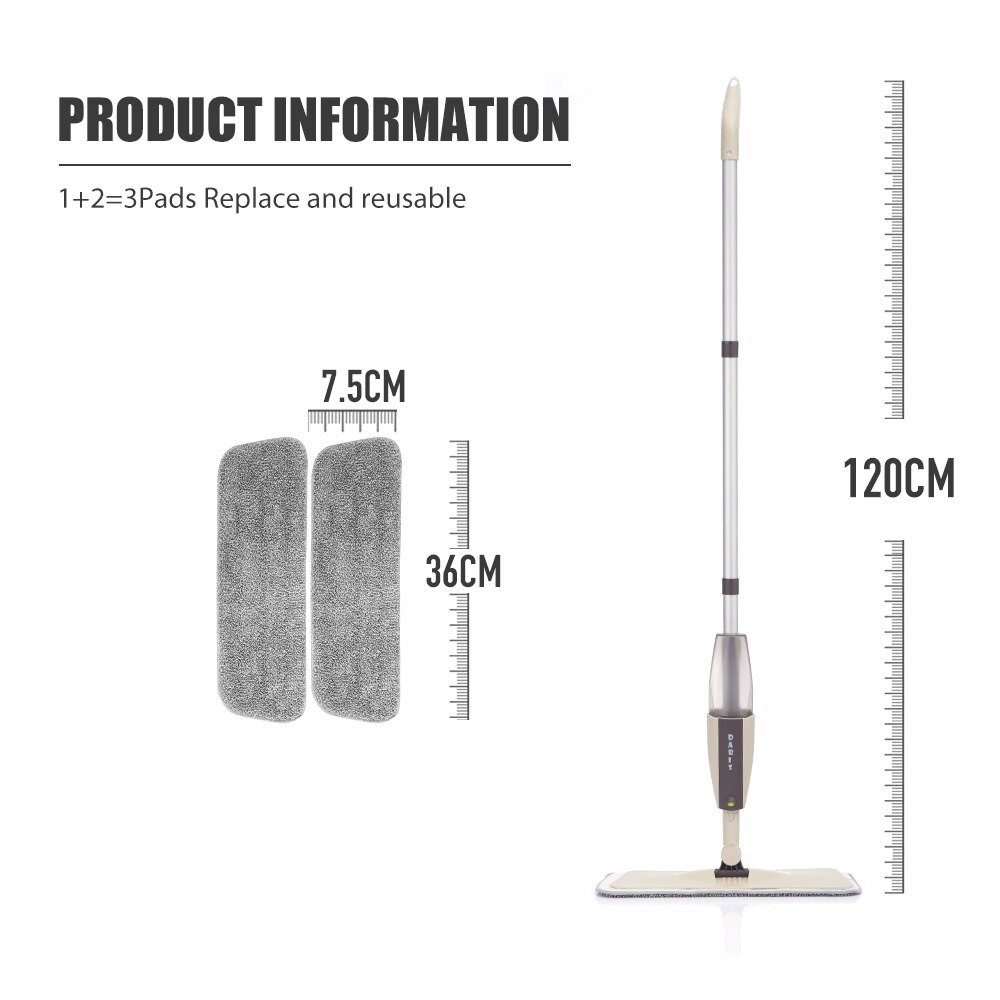 SDARISB-mopa con pulverizador manual, herramienta de limpieza para el hogar, fregona para lavar el suelo, fregona plana, limpiador de suelo con almohadillas de microfibra de repuesto: one mop 3 mop cloth