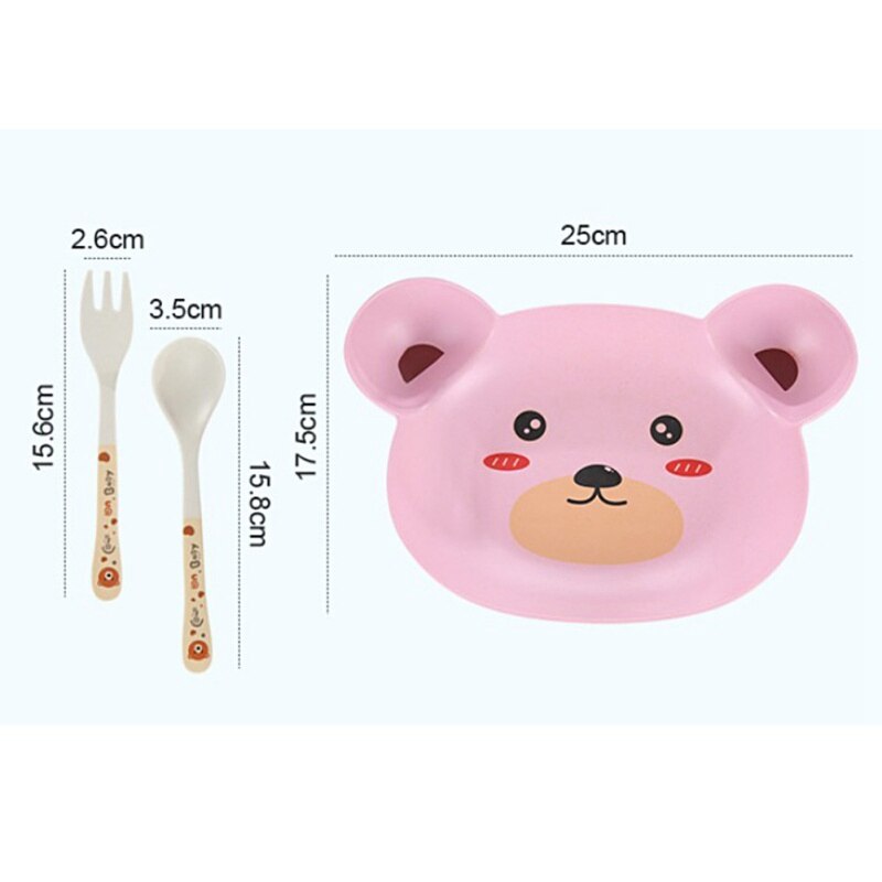 3 Stks/set Milieuvriendelijke Bamboe Fiber Baby Gerechten Animal Bear Servies Set Voor Kids Peuter Servies Voeden Vork Lepel Plaat