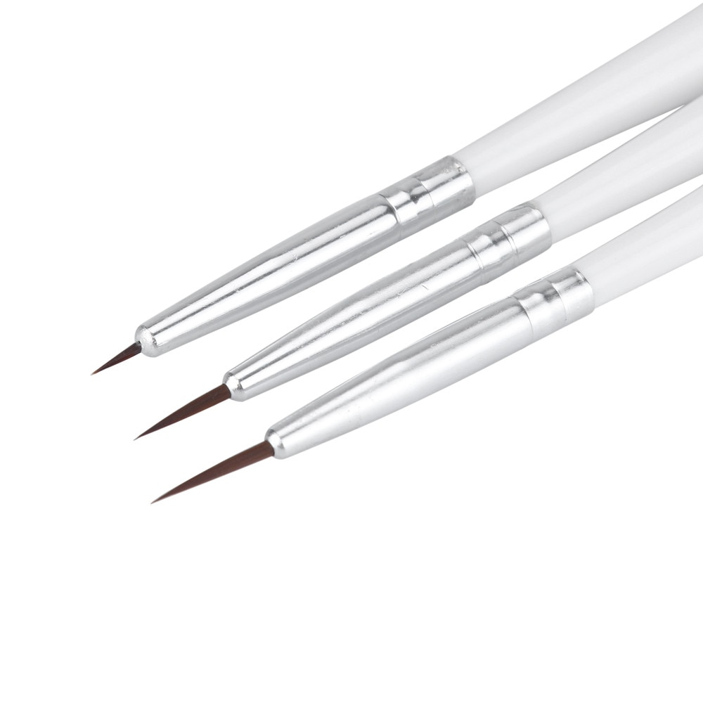 3 uds pincel sable para uñas Liner Nail Brush Art dibujo pintura pluma blanca despegador Liner stripper herramientas