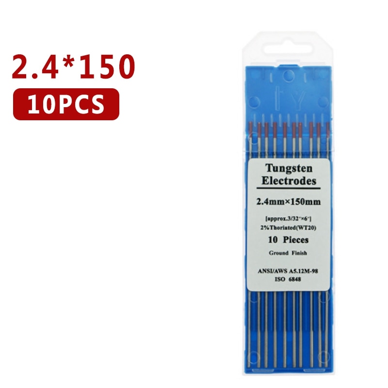 Suministros de soldadura WT20, 2,4mm X 150mm, 3/32 "X 6", 10 Uds., punta roja, 2% electrodo de tungsteno toriado para soldadura TIG, 10 Uds.: 2.4mm