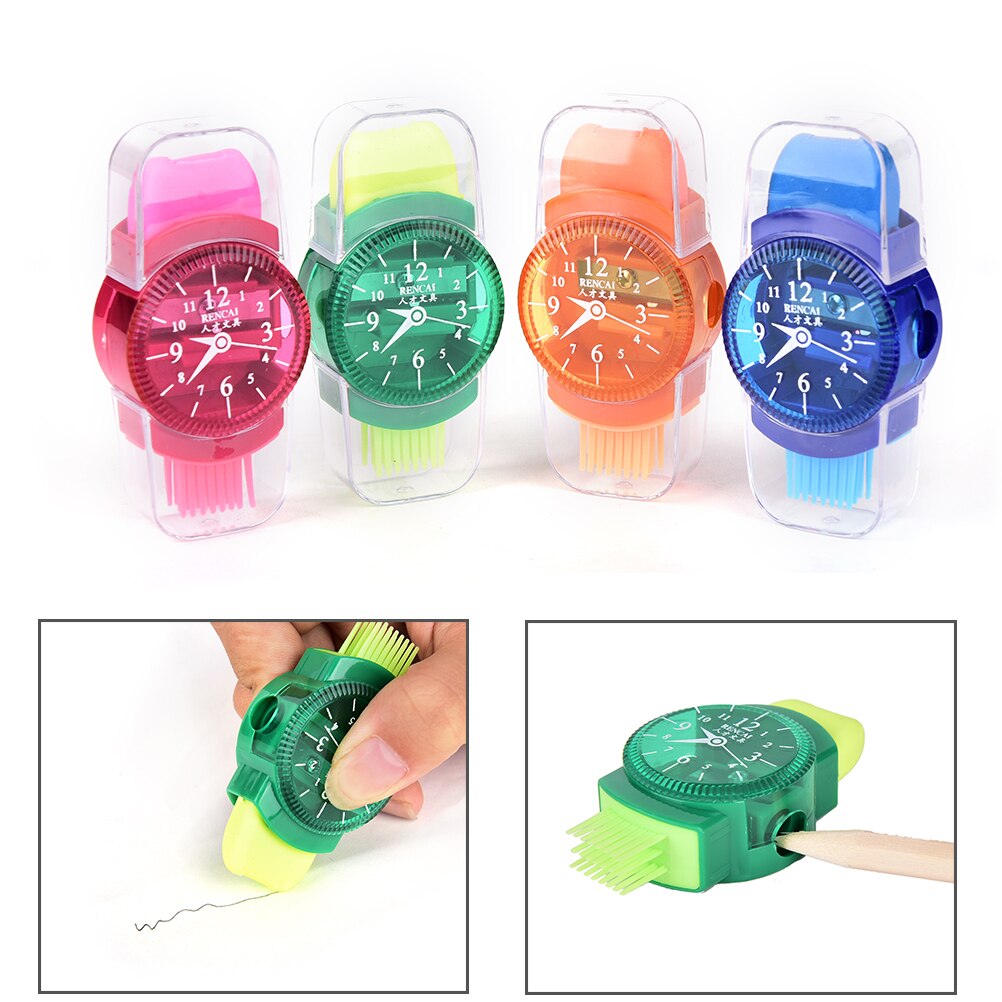 3 en 1 Mini belle Kawaii nouveauté montre-bracelet modélisation taille-crayon avec gomme et brosse fournitures de papeterie scolaire