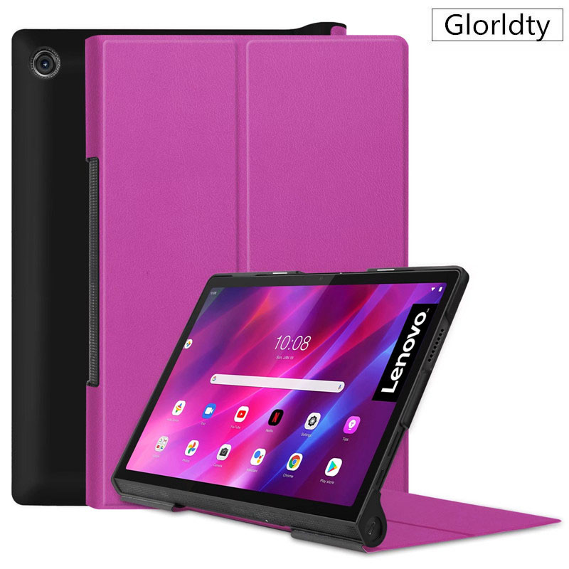 Geschilderd Funda Voor Lenovo Yoga Tab 11 Case YT-J706F Pu Lederen Flip Etui Voor Lenovo Yoga Tab 11 Yt j706F Tablet Coque + Pen: purple