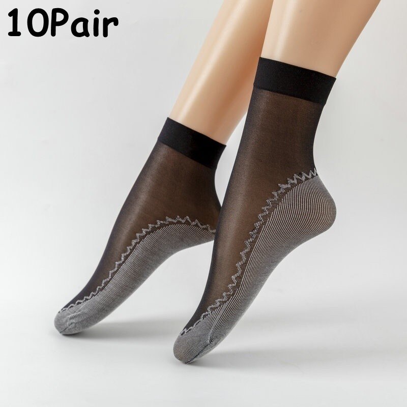 Calcetines suaves antideslizantes para mujer, medias de empalme de fondo transparente, transpirables, de seda fina, para primavera y verano, 10 pares: Black-10Pairs