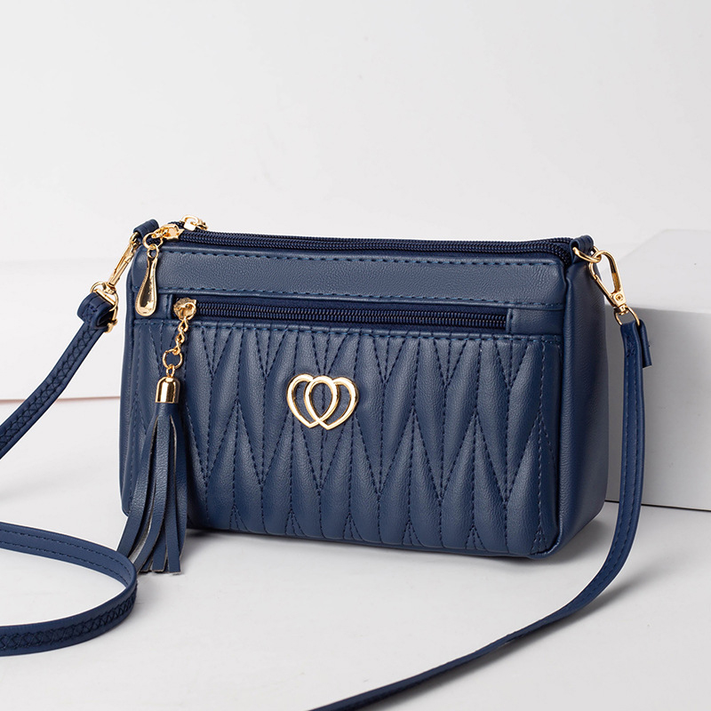 PU Leather Crossbody Bags Women Zipper Shoulder Bag Large Capacity Embroidery Thread Purse and Handbags: Gold