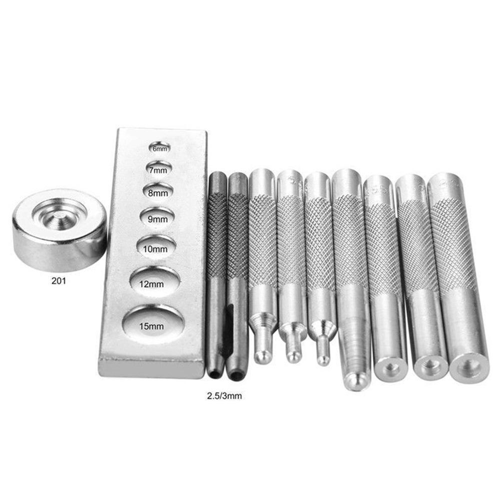 Adeeing 11 stks Punch Tool Snap Klinknagel Setter Base Kit voor DIY Leather Craft Gereedschap