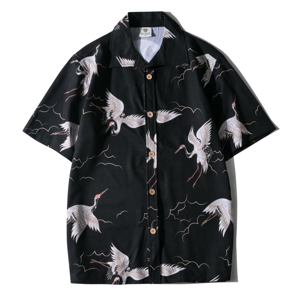 Sorte mænds bluse skjorter kortærmet strandtøj sommer hawaiisk herretøj vintage mænds skjorter top streetwear sommer