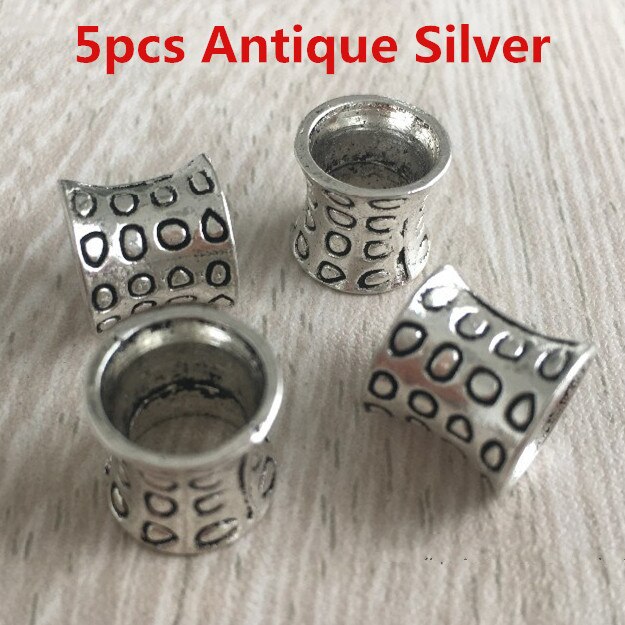 5 uds-10 Uds. De plata antigua/latón antiguo Trenza para el pelo dread dreadlock cuentas cuff aprox. 8mm agujero: 5pcs Antique Silver