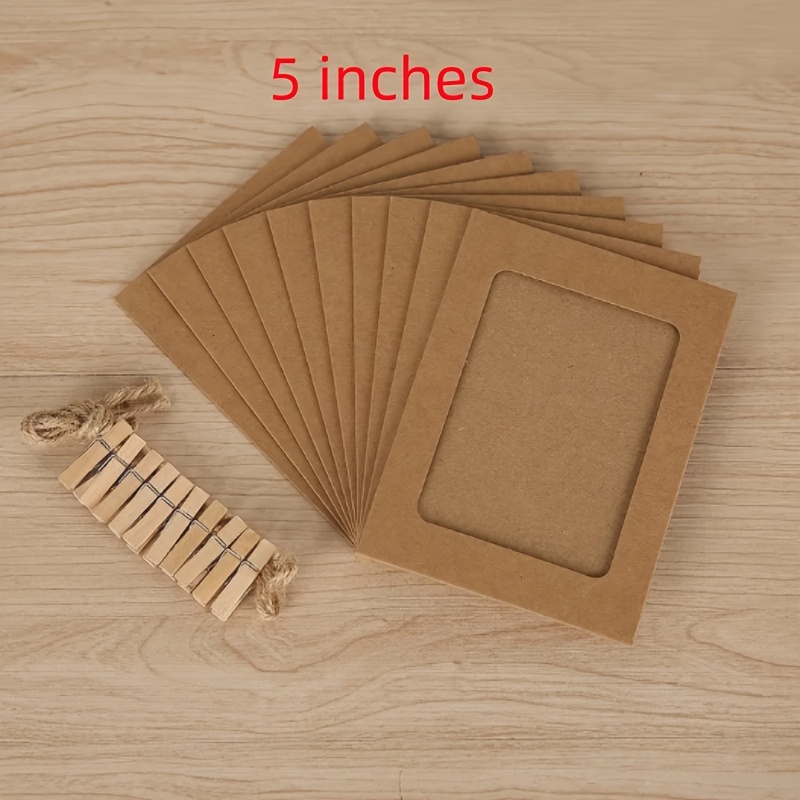 10pcs Photo Cardboard Picture Frame, DIY Paper Photo Frame With Wooden Clips, Wall Decoration, Bedroom decorative picture frame: MULTI