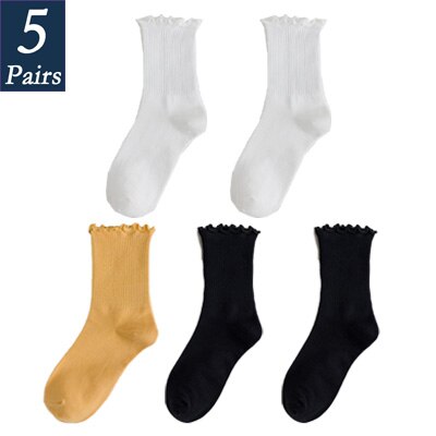 Calcetines con volantes de princesa para mujer, calcetín, colores sólidos, para la universidad, dulces, 5 pares: 9