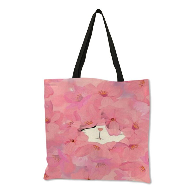Bolsos de mano pintados a mano con acuarela para mujer, bolso de hombro con estampado Floral de gato bonito, bolso de mano para oficina, bolsos de compras informales diarios