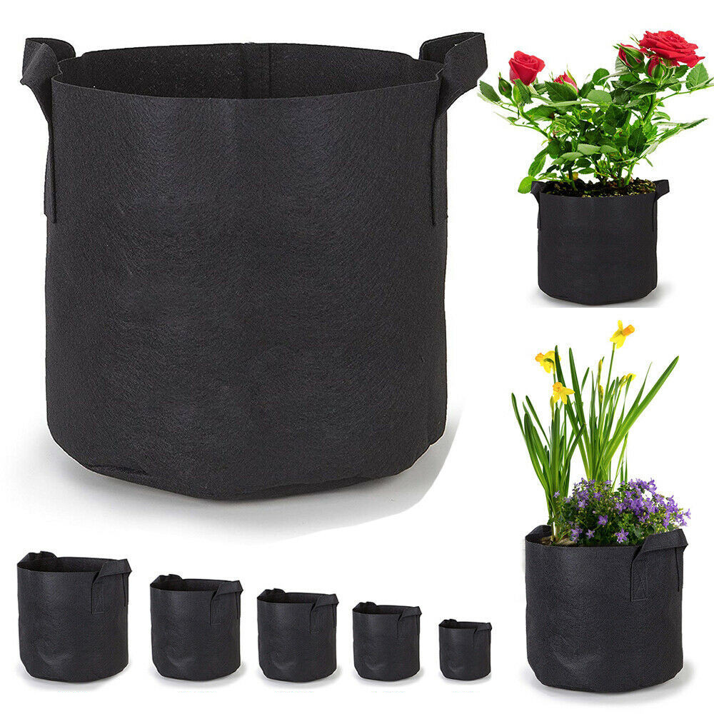 Macetas de tela suave para cultivo de raíces bolsas para macetas, asas permeables, no tejidas, tela negra, aireación, promueve un mayor crecimiento de raíces para interiores y exteriores