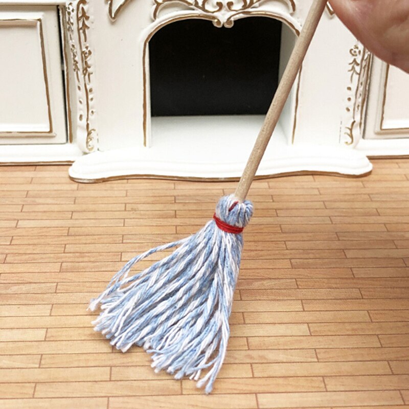 Schaal 1:12 Poppenhuis Miniatuur Keuken Tuin Mop Emmer Classic Pretend Play Meubels Leuke Speelgoed Presents: Mop