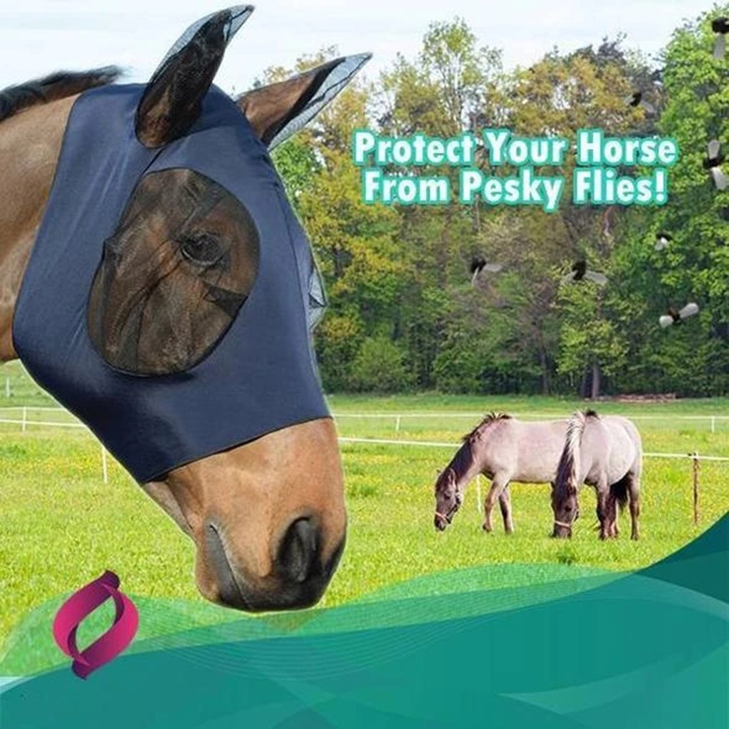 Equipment For Horse Anti-Fly Mesh Equine Mask Comfort Fit Fly cap Protects Eyes and Ears: Navy 