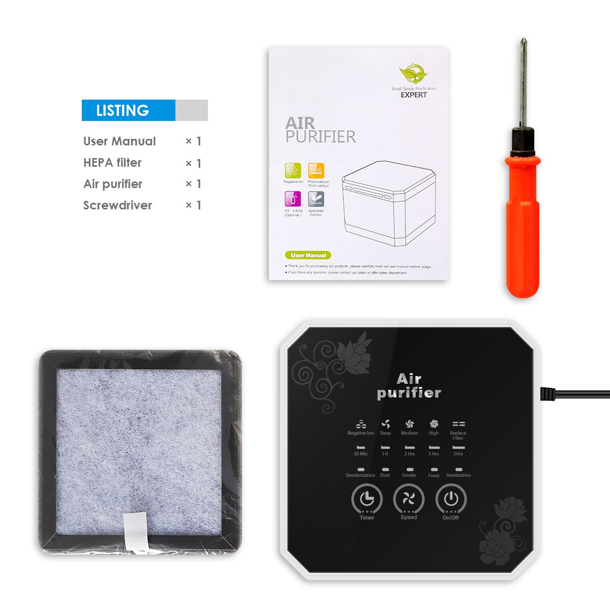 Negative Ion Generator Air Purifier For Home office Active Carbon HEPA Filter Desktop Mini Air Ionizer Compact Air Cleaner