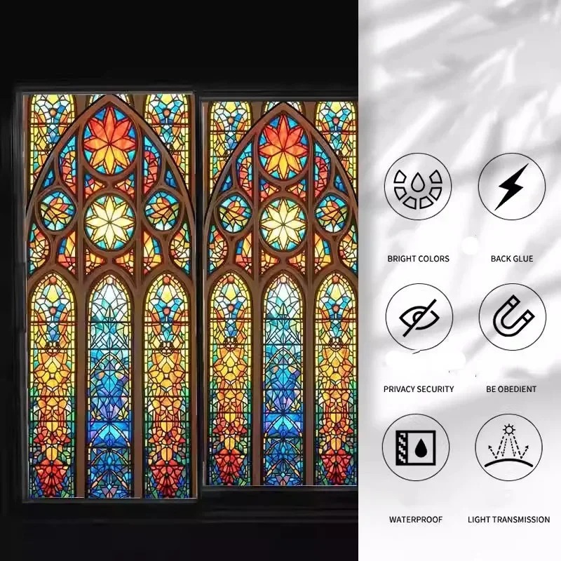 Adesivi elettrostatici per vetri per finestre retrò Pellicola decorativa per finestre colorate con uccelli floreali Decorazioni per la casa per la privacy rimovibili