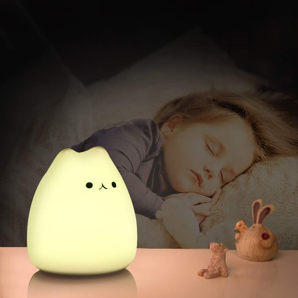 Sød silikone led natlys til baby børn børn soveværelse berøringssensor fjernbetjening kat lampe dekoration værelse indretning legetøj