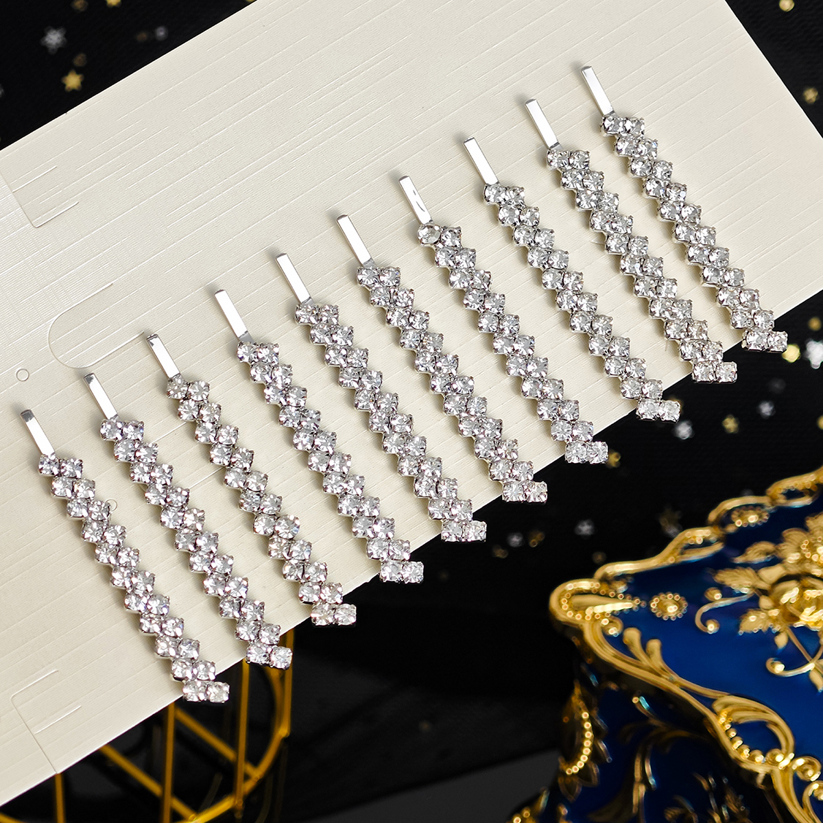 Pinzas para el pelo clásicas con diamantes de imitación para mujer, 10 piezas, horquillas simples, pasadores, de vacaciones: Gris