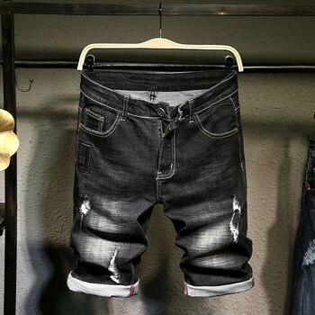 Mænd streetwear rippedjeans kort afslappet løs herre huller sommer bermuda sort lige denim shorts plus størrelse: 36