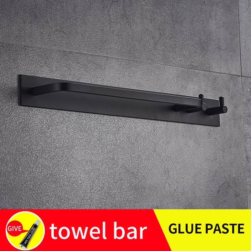 Handdoekrekken voor in de badkamer met haak, zwart, aan de muur gemonteerd, schroefloze installatie, slaapkamer, woonkamer, plankorganizer, rij haak: Handdoekhouder