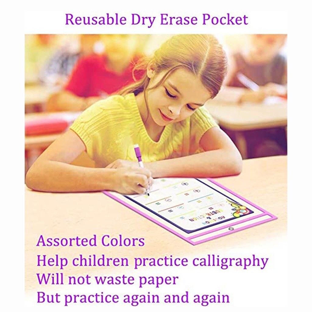 10/30 PIÈCES Réutilisable Sec Effaçable Poches transparentes Écrire Et Essuyer Planche à Dessin Brosse Sèche Sac Pochette Pour Enseigner Aux Enfants le Pastels
