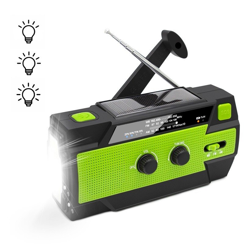 Multifunctional Radio Hand Crank Solar Crank Dynamo Powered AM/FM/WB Weather Radio with Led Lights 4000 MAh Power Bank SOS