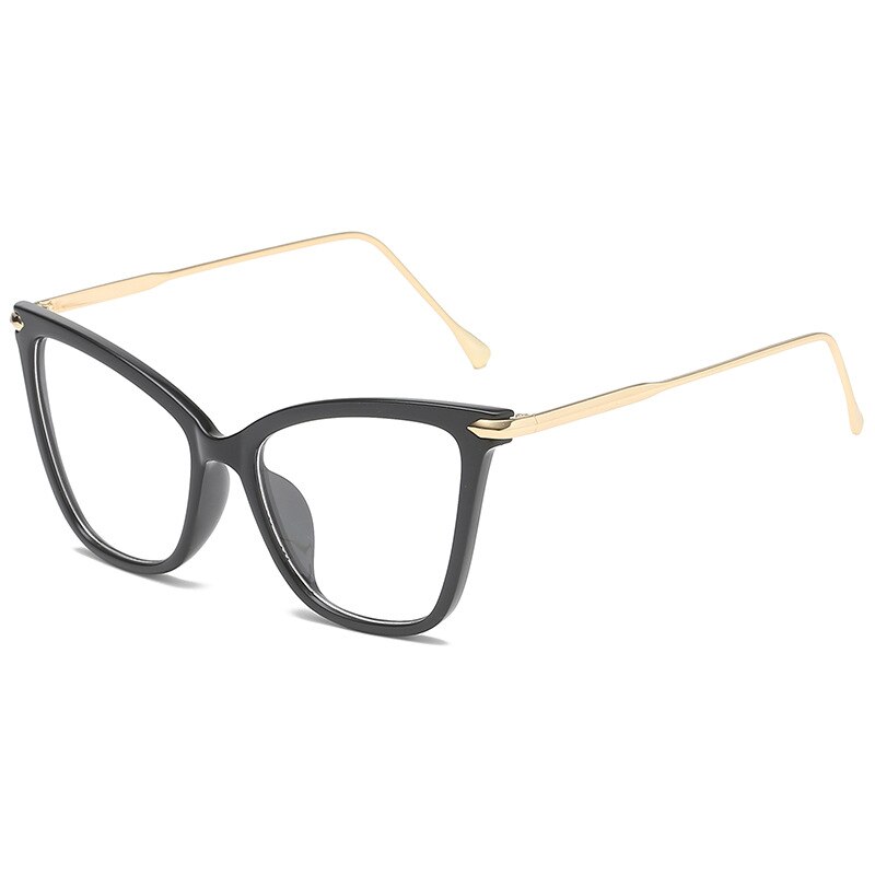 Monturas para gafas de gato YOOSKE, marco de Metal para mujer, Disgner, gafas ópticas para mujer, monturas transparentes, gafas Vintage: Black