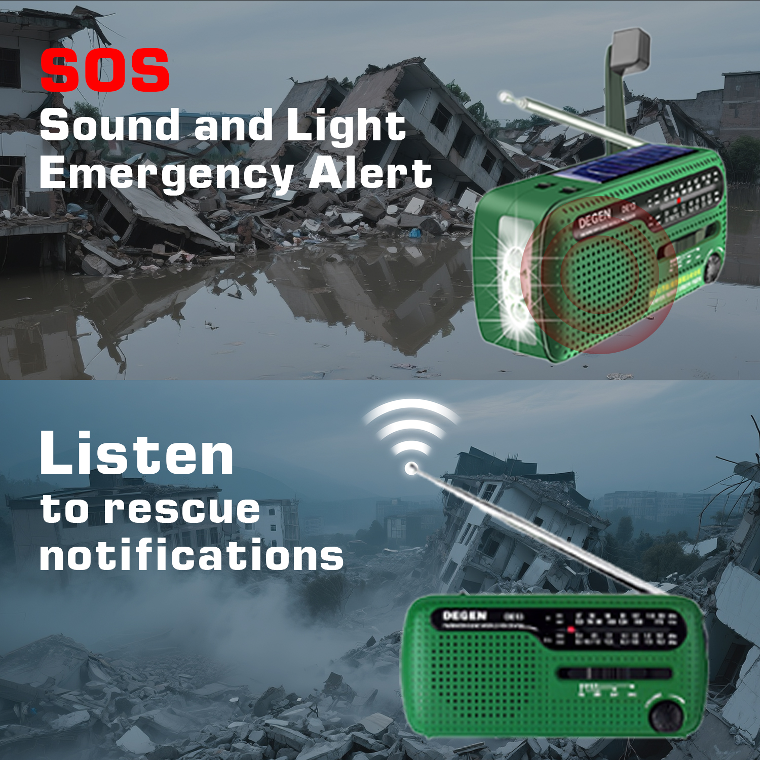 Degen DE13 Zaklamp Fm Zon Wekker Radio Kan Power Uw Telefoon Emergency Radio Draagbare Fm Mw Sw Crank Radio ontvanger