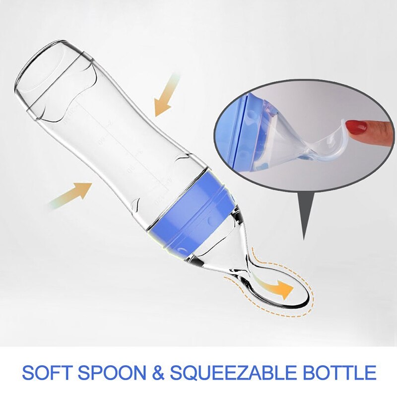 2 uds cuchara dispensadora de silicona para comida de bebé (120Ml, Ideal para bebés de 4 meses)-comedero para exprimir con cuchara-botella de cuchara para bebé