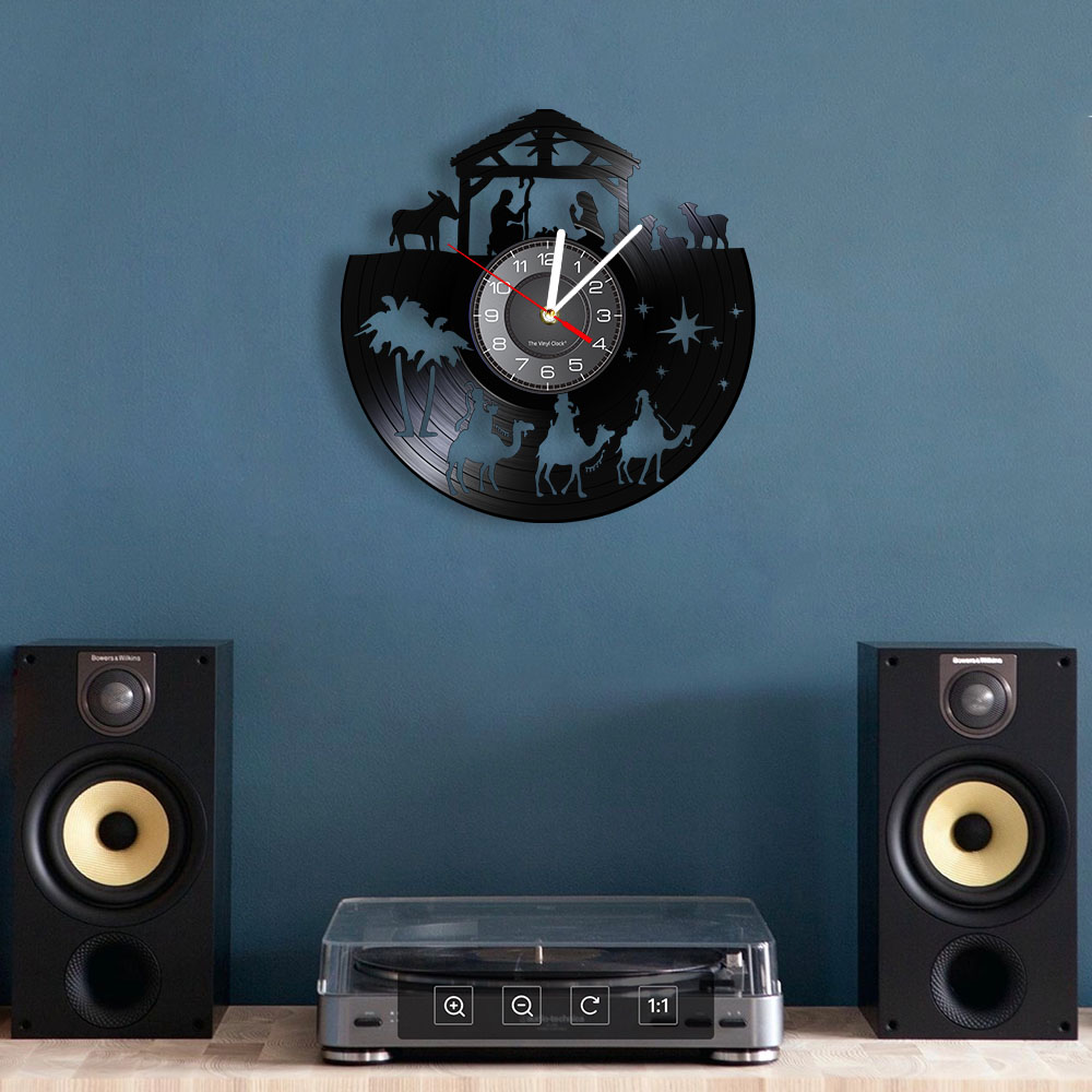 Reloj de pared clásico de vinilo con inscripción cristiana, reloj de pared con inscripción religiosa de Menino Jesus, decoración para el hogar, reloj de pared con fe inspiradora