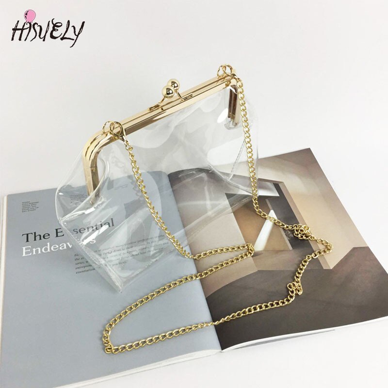Hisuely clip-tasche, pvc-sommer-gelee-tasche, süße transparente damentasche mit kette, transparente umhängetasche