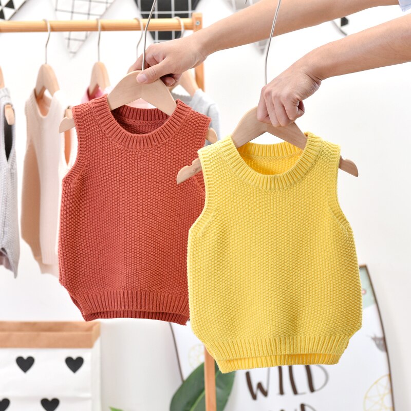 Meisjes jongens top, herfst shirt, ronde hals mouwloos casual elastische zoom winddicht warm breien blouse