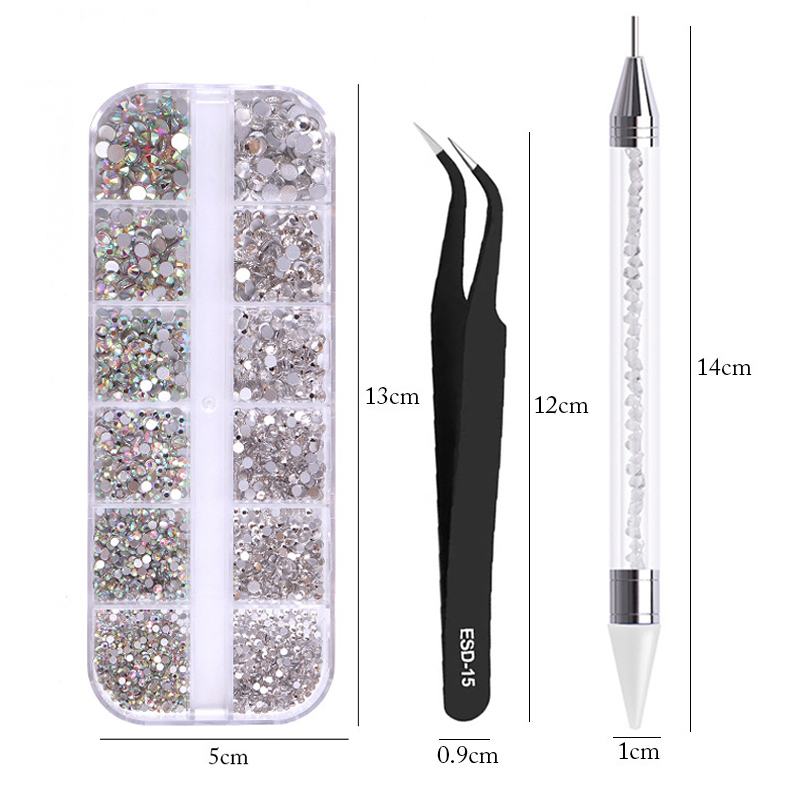 nail art accesoires ongle decoration strass ongle Strass multi-tailles 3D cristal, 3 pièces/ensemble, accessoires pour Nail Art, décorations à faire soi-même, paillettes cristal Rivet gemme 3D, fournitures pour ongles