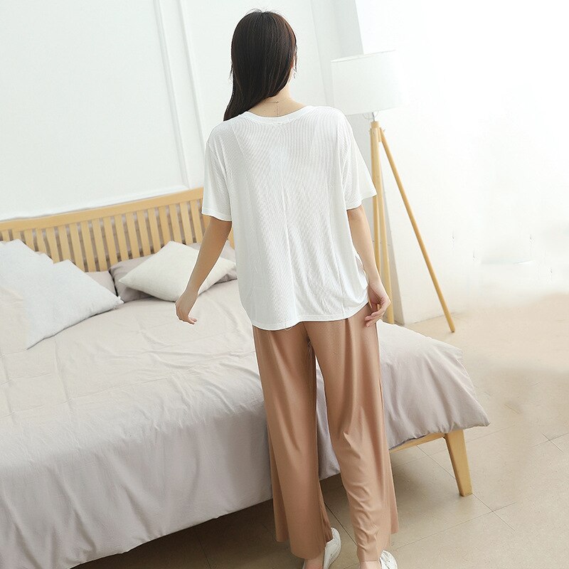 Plus size lösa fritidstoppar kvinnors vår- och sommarkostymer stil dampyjamas kortärmade pyjamasset