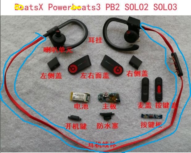 Kuulokkeiden kaapelin runko sopii lyönteille x powerbeats 2 pb3 bluetooth -kuulokkeiden korjaustarvikkeille (sininen ympyröity osa)