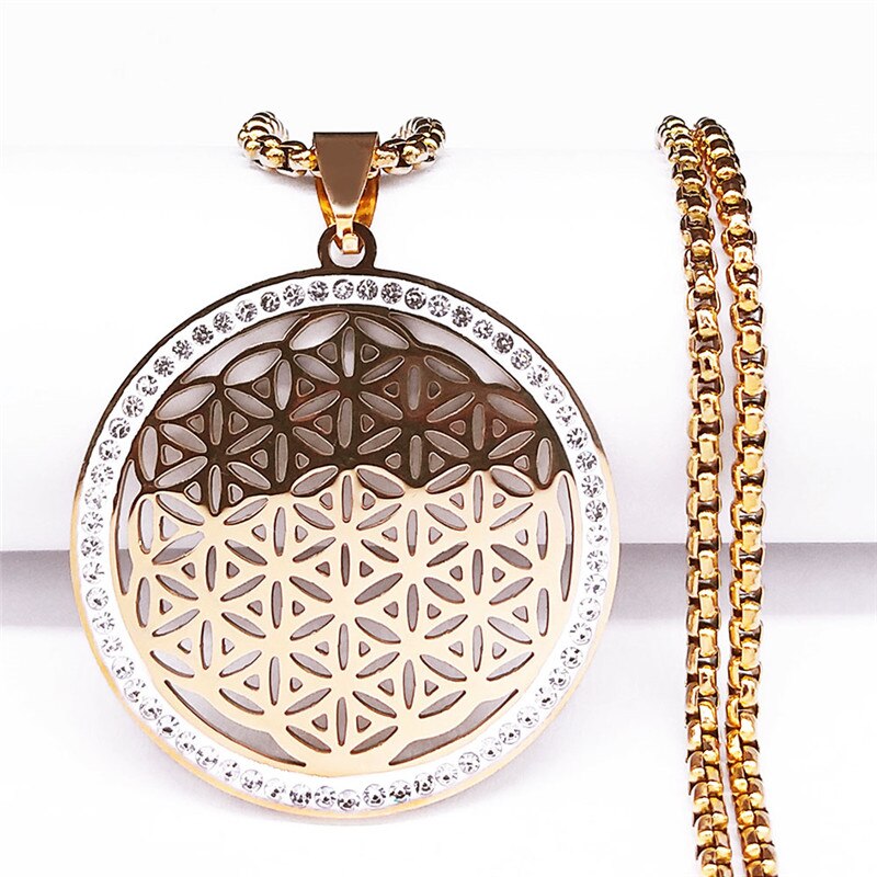 Yoga Blume des Lebens Edelstahl Kristall Kette Halsketten Frauen/Männer Samen des Lebens Anhänger Halskette Schmuck fleur de wetteifern N4834