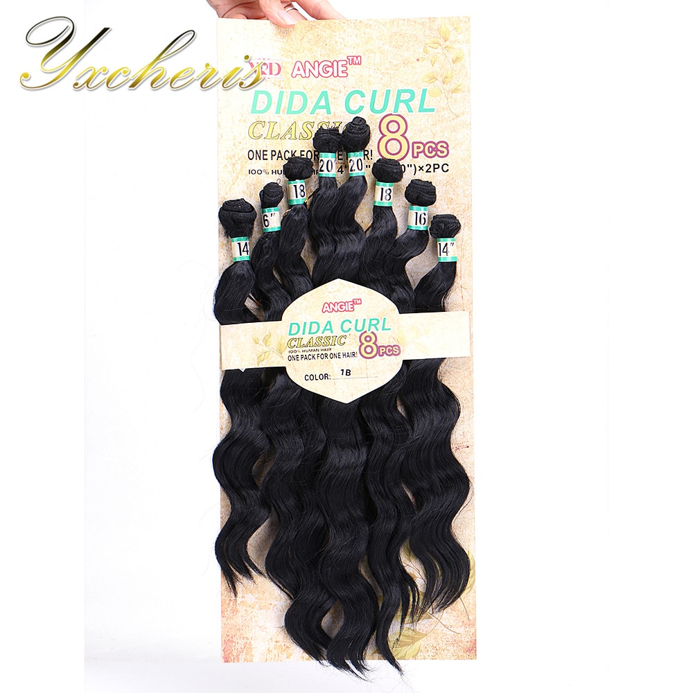 YxCheris 8Pcs/pack Synthetic Body Wave Hair Bundles 14" 16" 18" 20" Ombre Black Blond Double Weft Hair Weave Extensions