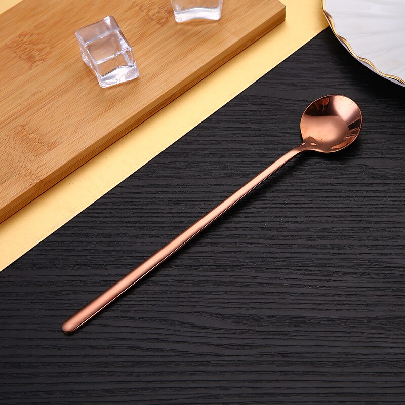 2 Stuks 304 Roestvrij Staal Kleine Lepel Ronde Kop Lepel Koreaanse Koffie Lepel Honing Kleine Ronde Lepel Dessert Roeren Lepel: 17.5cm rose gold