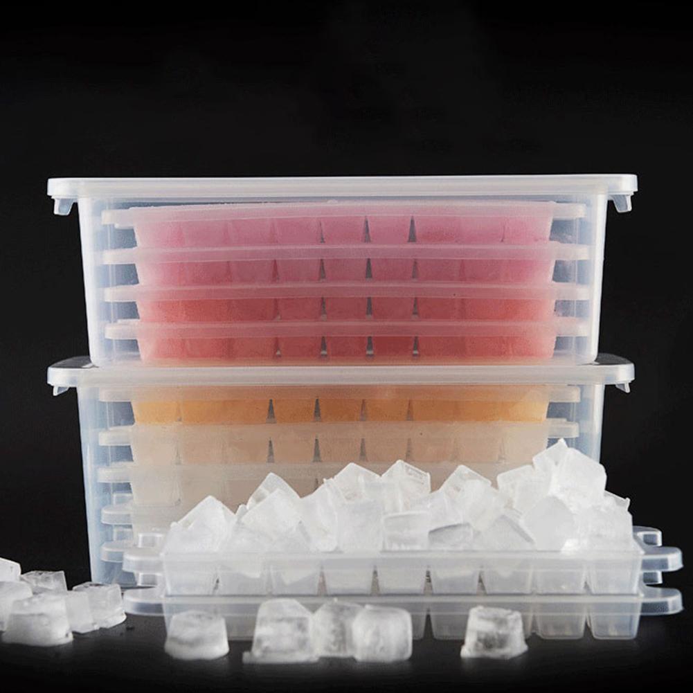 1/2/4-Layer Kitchen Bar Ice Cube Maker Tray Holder Mold Container Box with Lid Food Grade Safe Ice Cube Mold freezing food trays