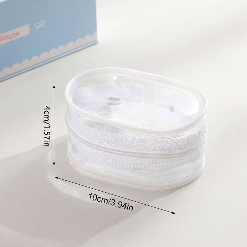 Jewelry Organizer Transparent Storage Box Headphone Pouch Coin Purse Cute Doll Bag Dustproof Case With Keychain: Beige