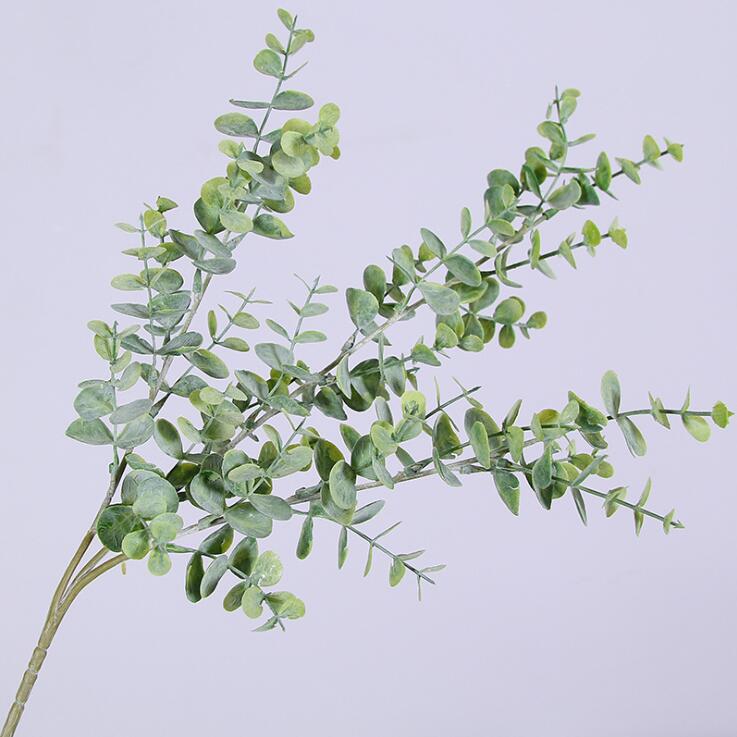 Kunstig plast eukalyptustræ gren til jul bryllupsdekoration blomsterarrangement små blade plante faux løv: Grøn lang gren