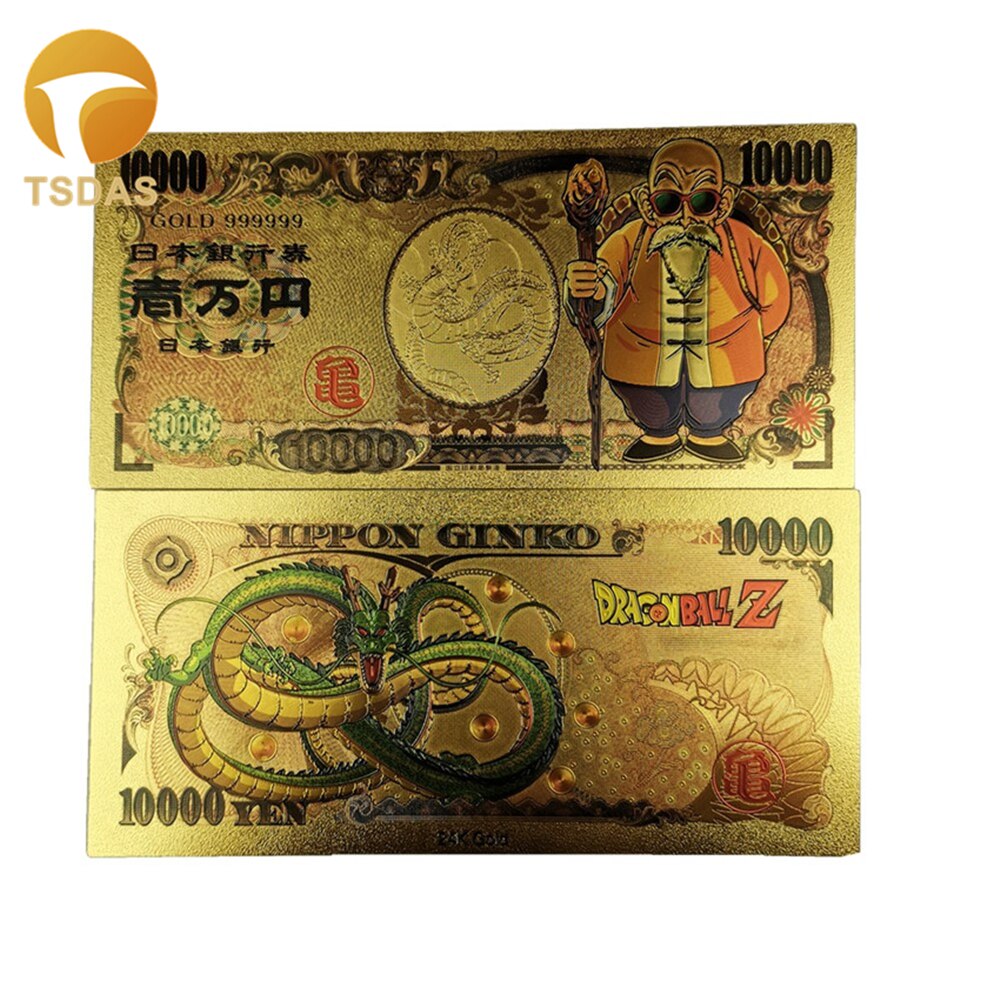 A coleção colorida da cédula do ouro caçoa presentes japão dos desenhos animados a cédula japonesa 1000000 24k chapeou ouro dinheiro falso: 10