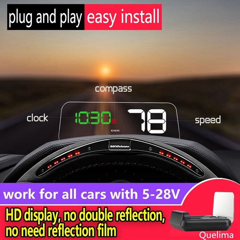 Universal Car Hud Head Up Display, 3.6 Inch 4K Hd Transparent Display Board Digital Speeeter Led Projector