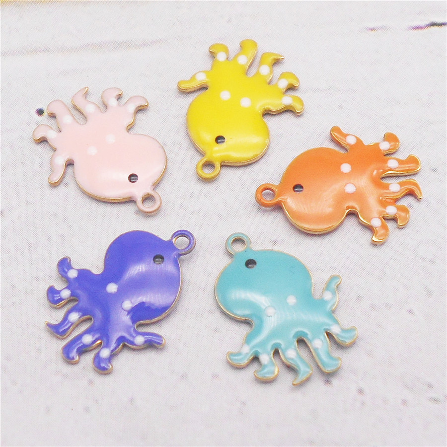 Julie Wang 5PCS 14x11mm Enamel Tiny Octopus Charms Double-sided Cartoon Copper Animal Pendant Bracelet Jewelry Making Accessory